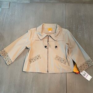 New Ruby Rd. Petite khaki zip up short jacket with stone embellishments -size 6P